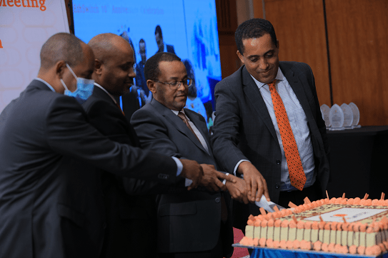 Dr. Yinager, Dr. Eyob, Ato Tsehay & Ato Yilebes during Cake Ceremony at the 10th Anniversary of EthSwitch